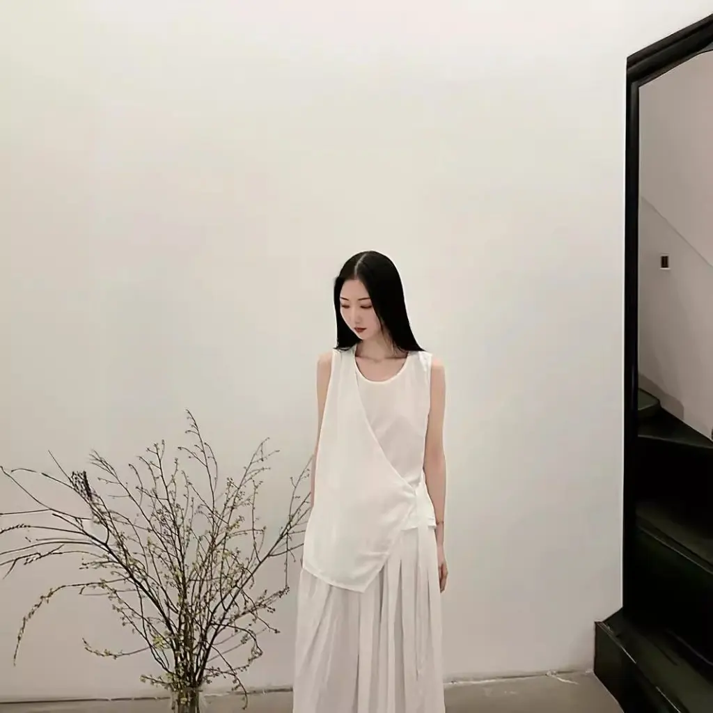 

Spring Summer Rayon Lace Vest Irregular Elegant Stitching Design 4 Colors Women's Fashion Top