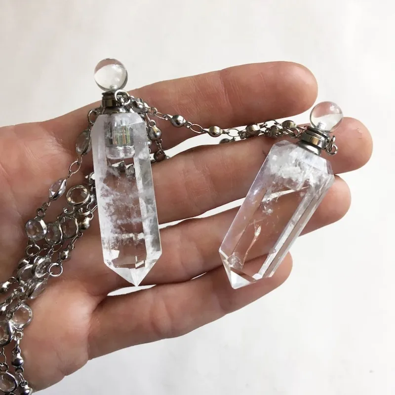 

10pcs Quartz Carved Perfume Vial Crystal Point Boho Gemstone Layering Necklace Witch Talisman Goth Hippie Jewelry