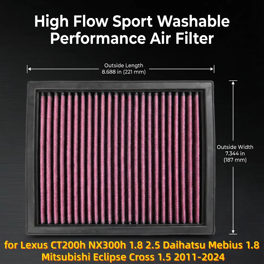 

Спортивный воздушный фильтр с высокой пропускной способностью для Lexus CT200h, NX300h 1.8, 2.5, Daihatsu Mebius 1.8, Mitsubishi Eclipse Cross 1.5, 2011-2024, 33-2435