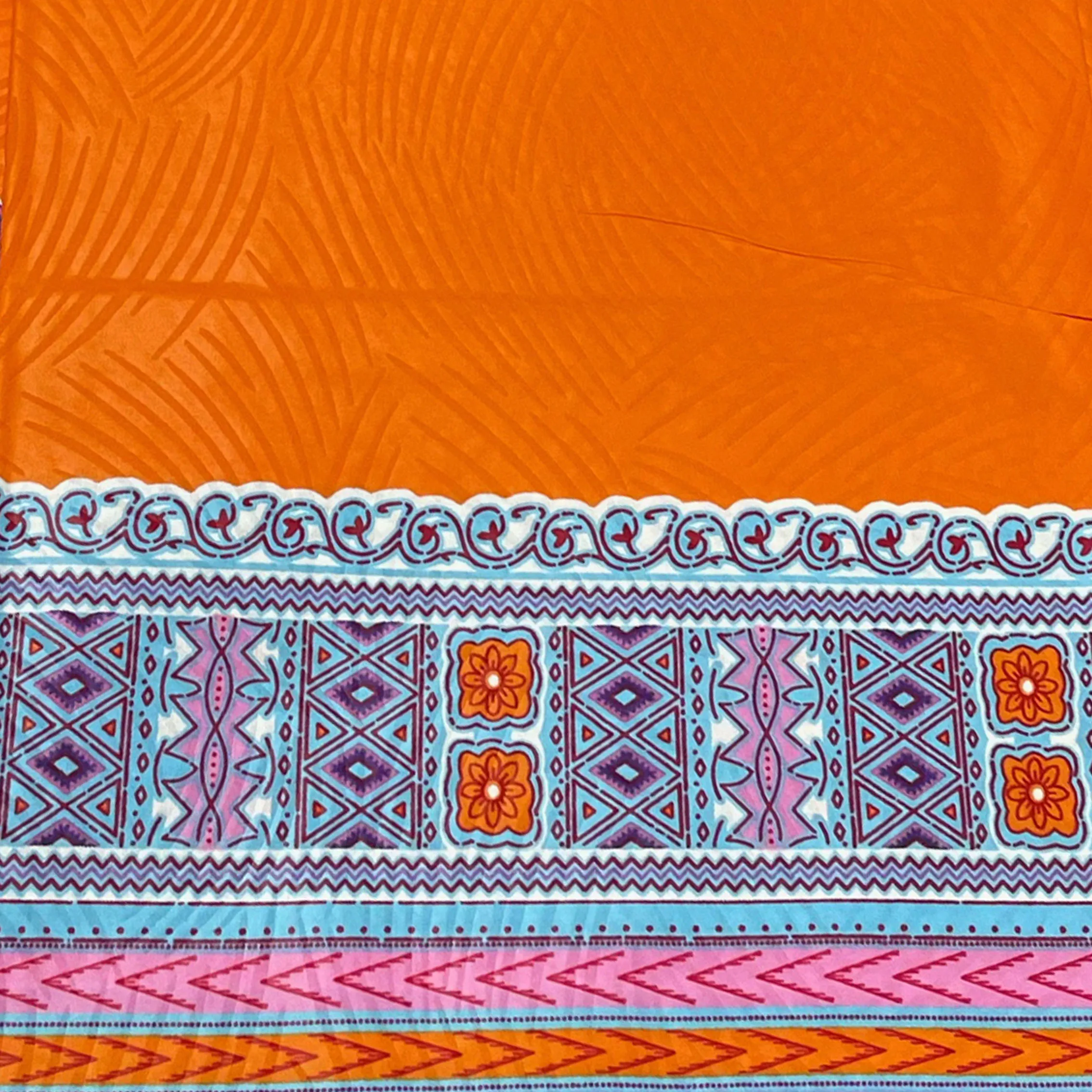 Orange African Ankara Wax Fabric Hollandais Style Border Print 6Yards 100%Cotton Real Wax Pagne Tissu for Women Dress Sewing