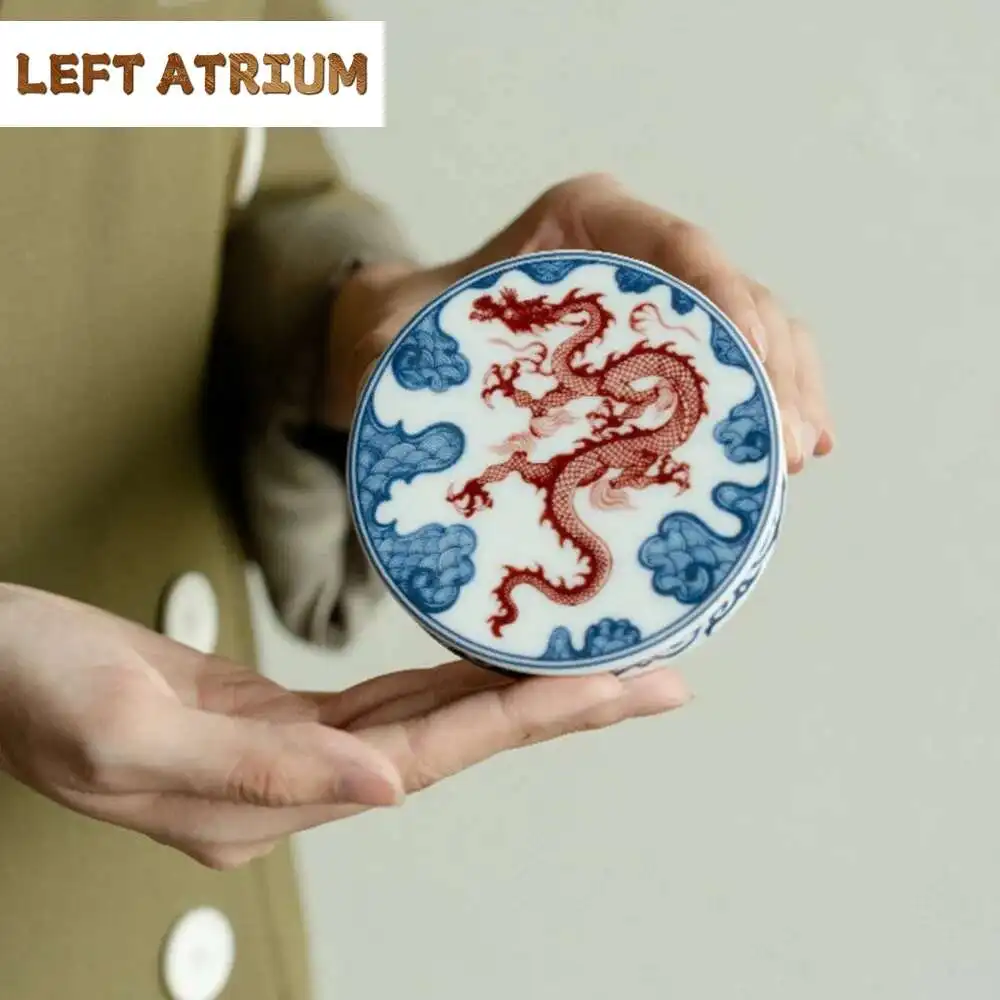 Blue And White Ceramic Lid Holder Creative Dragon Pattern Teacup Holder Elegant Cover Frame Zisha Pot Lid Shelf Teaware Crafts