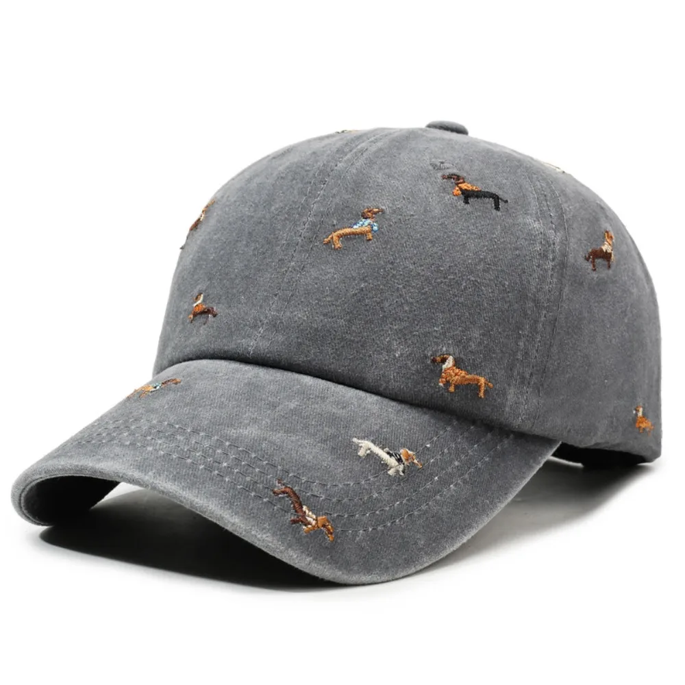 Fashion Punk Embroidery Puppy Cap Washed Cotton Vintage Baseball Cap Soft UV Protection Distressed Baseball Cap Women