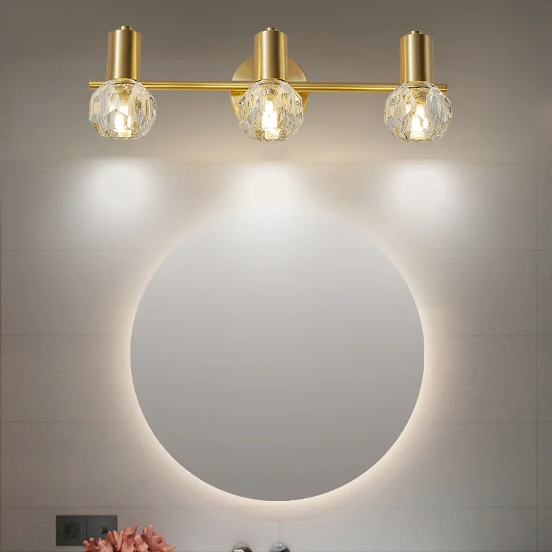 FSS Modern Copper Golden Crystal Mirror Light Simple For Bathroom Vanity Bedroom Dresser Cabinet Wall Lamp