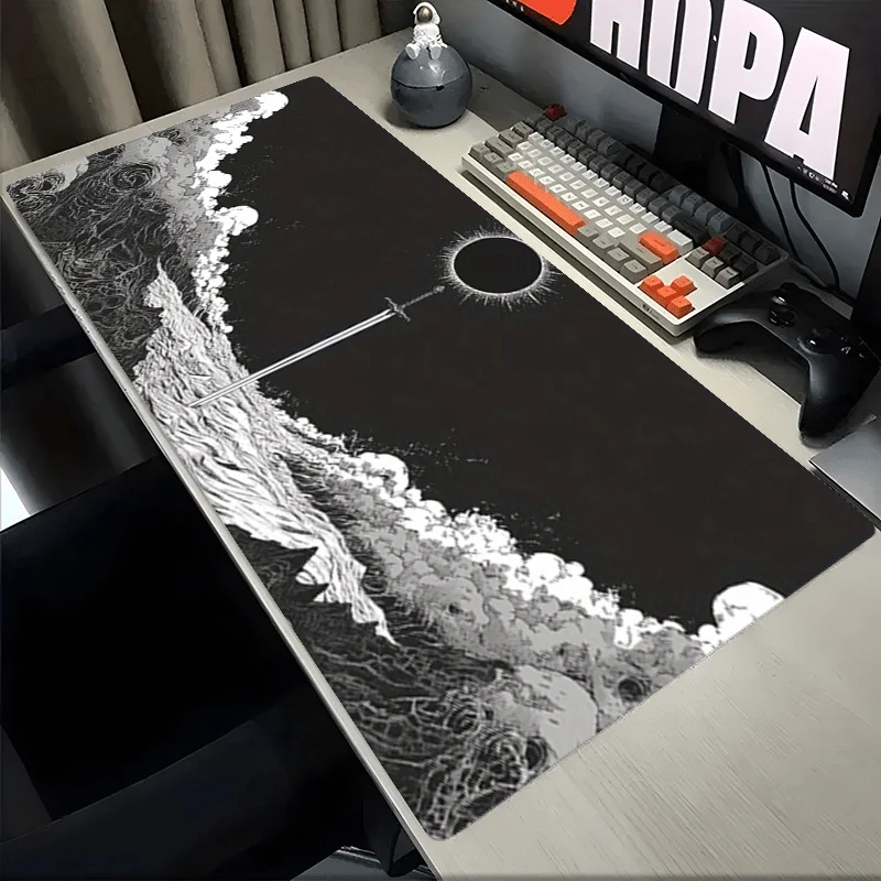 

Моющийся и нескользящий коврик для игровой мыши, коврик для мыши с изображением меча самурая, коврик для мыши с комиксами — черно-белый дизайн Eclipse с высококачественной печатью