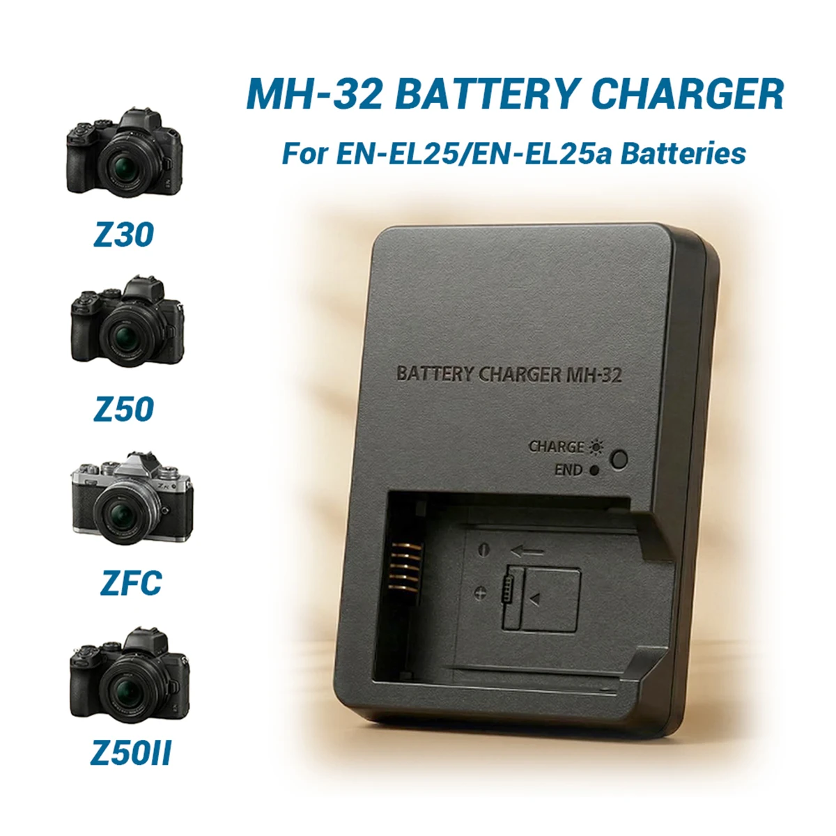 Akku-Ladegerät für Nikon EN-EL25 ENEL25a, kompatibel mit Nikon Z30 Z50 ZFC Z50II Kamera MH32 MH-32 – Detail 4
