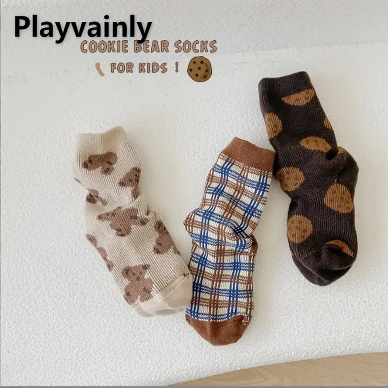 Autumn Stockings Baby Boys Girls Socks Cartoon Bear Cookies Ventilation Medium Stockings Cotton Baby Socks Children Socks E1280