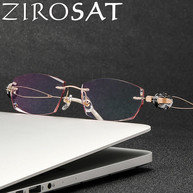 

ZIROSAT 5022 Titanium Rimless Diamond Cutting Woman Glasses Frame Optical Prescription Eyeglasses Woman Eyewear Fashion