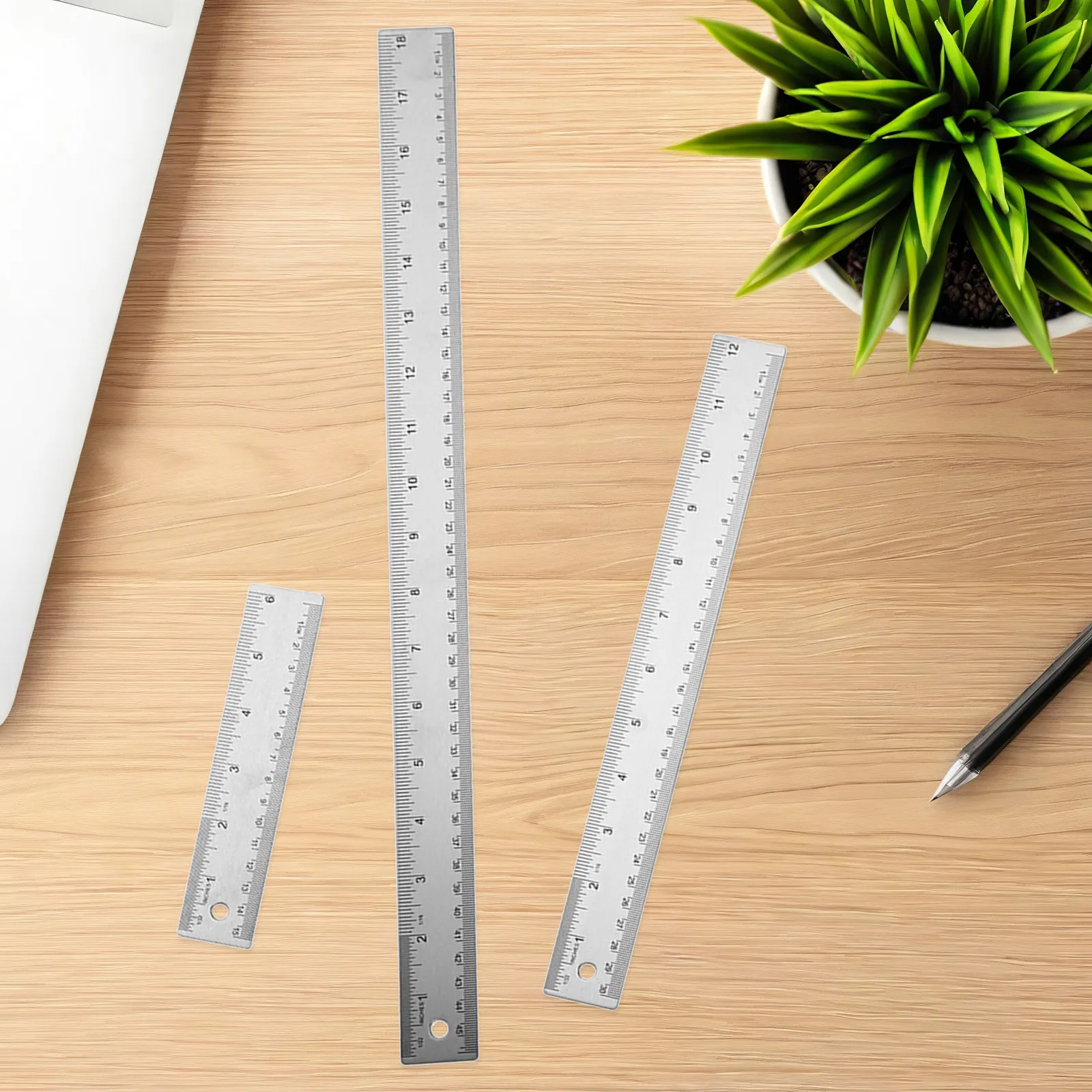 6Pcs Stainless Steel Rulers Cork Backed Non Slip Metric Inch Scale Precision Metal Rulers for Workshop Drafting Woodworking