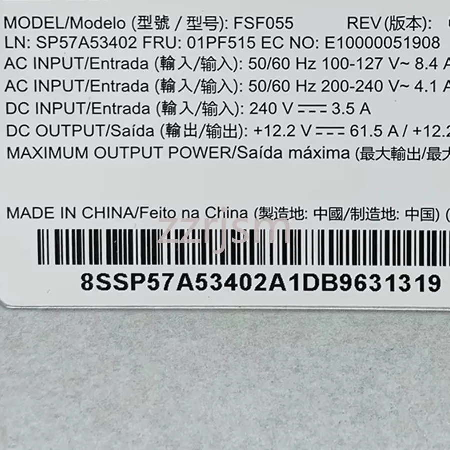 For Lenovo ThinkSystem SR850P SR630 750W Platinum Hot-Swap Power Supply FSF055 01PE161 01GV266 01PF536 01PF515