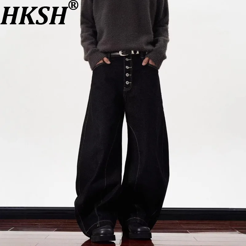 

Новые весенние джинсы HKSH в американском стиле для мужчин и женщин: винтажные, трендовые, с оригинальным дизайном, на пуговицах, свободные, широкие штанины, модель HK19255
