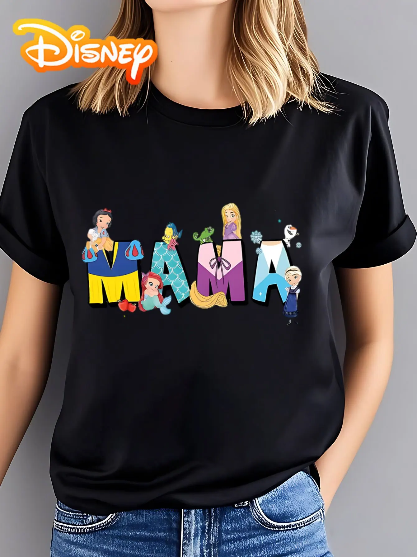 เสื้อยืดแขนสั้นลายเจ้าหญิงดิสนีย์ ดีไซน์ลำลองและมีสไตล์ ผ้ามีความยืดหยุ่นเล็กน้อย ไม่โปร่งแสง ดูแลรักษาง่าย