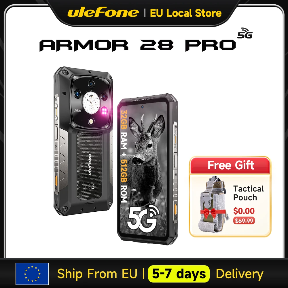 Ulefone Armor 28 Pro 5G AI – Téléphone robuste avec 512 Go de ROM, Smartphone 120W MTK Dimensity 7300, 10600 mAh, écran AMOLED 6,67 pouces, appareil photo 64MP