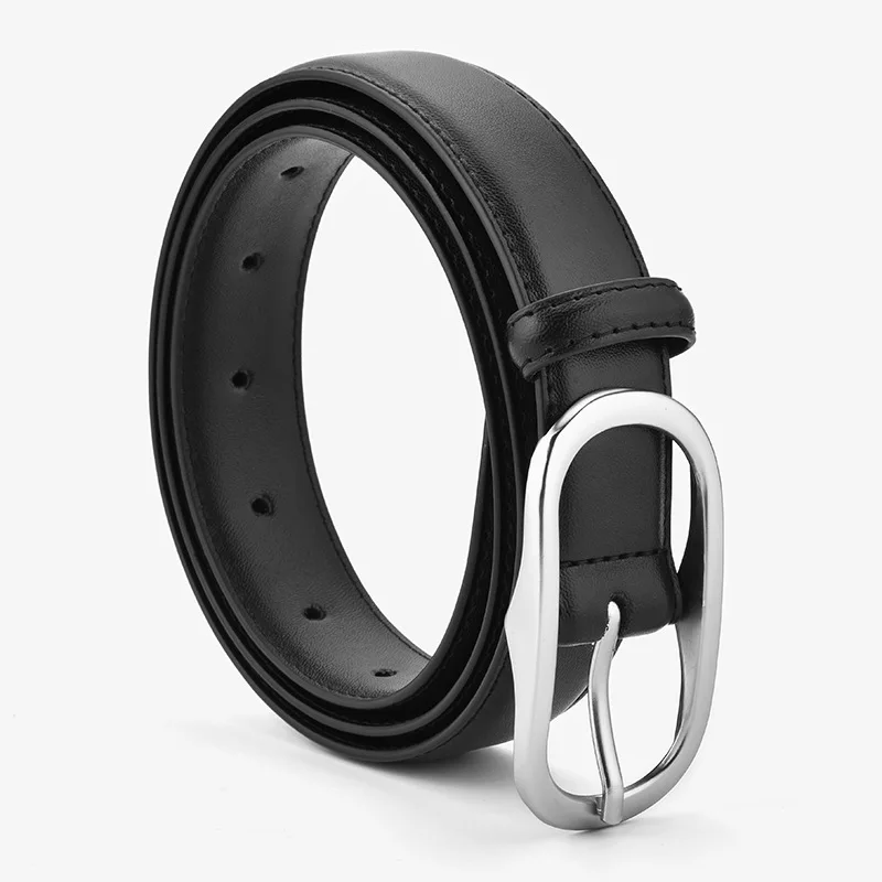 Luxury Cowhide  Product Genuine Leather Belt Retro Hong Kong Style Japanese Style Needle Buckle Simple Women's Black Jeans Belt