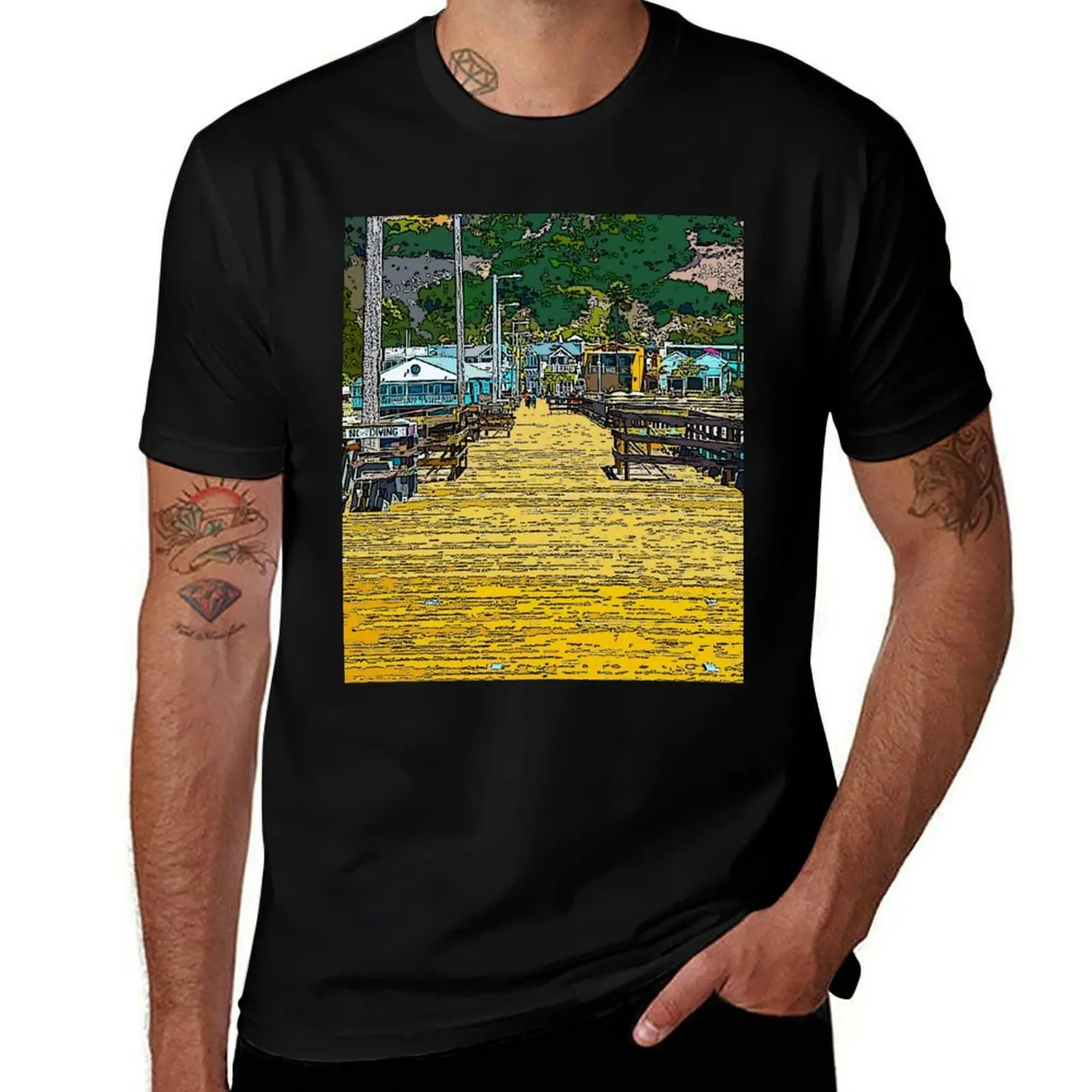 Avila Beach Boardwalk in California T-Shirt Stylish Print Short Sleeve Tee T-Shirt