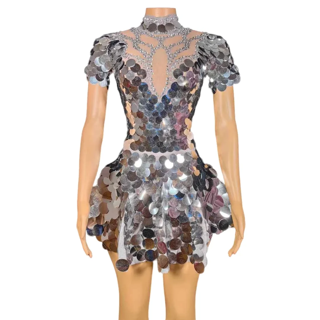 

Sparkly Silver Gold Champagne Sequins Dress For Women Dance Costume Cheerleading Homecoming Ballroom Party Mardi Gras Wear