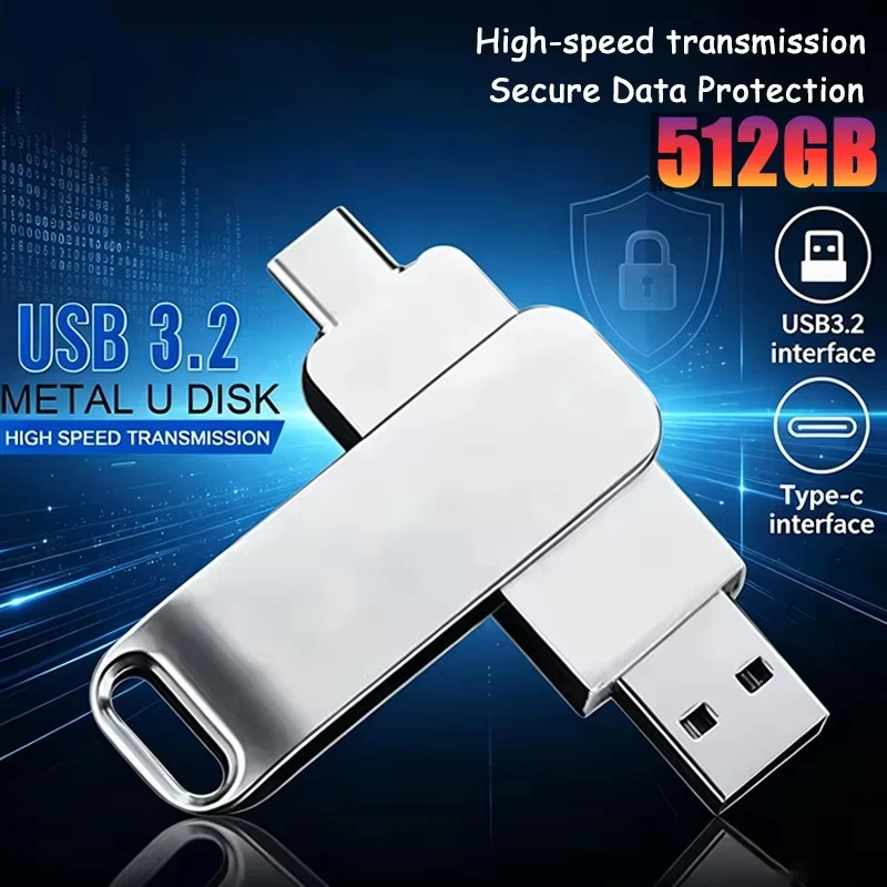 USB3.2 USB Flash Drive 512GB OTG Pen Drive High Speed Type-C Flash Disk Real Capacity Metal Pendrive For Phone Computer