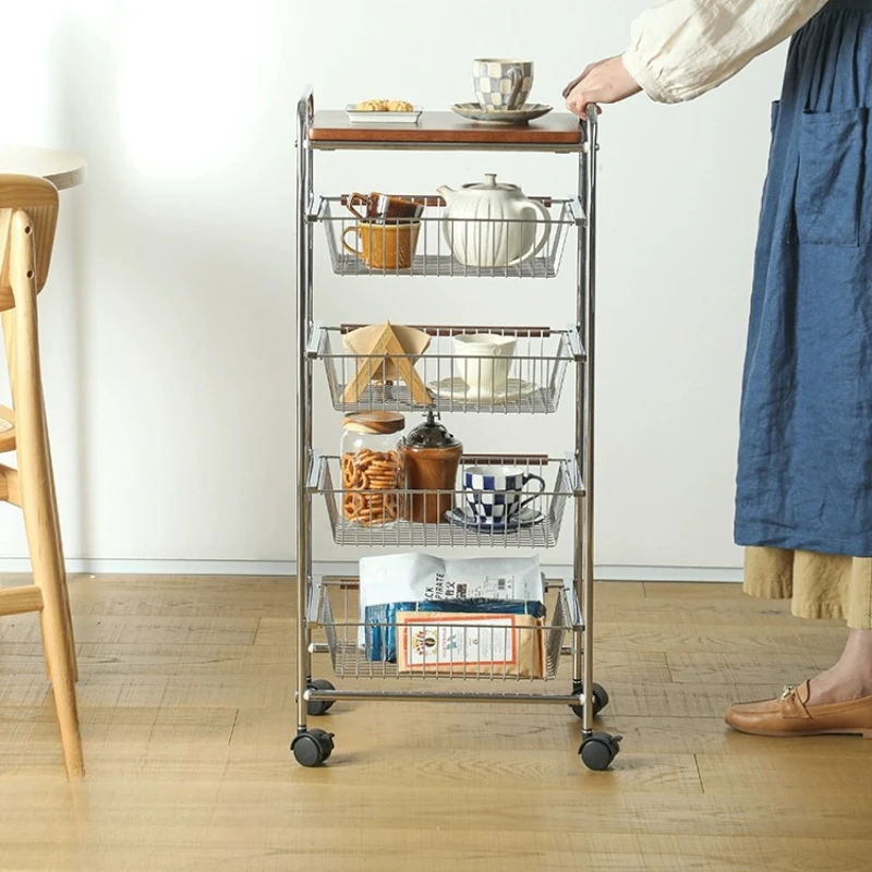 

Metal antique style small cart, dining cabinet, kitchen storage rack, mobile dining cart, pull-out basket, storage basket