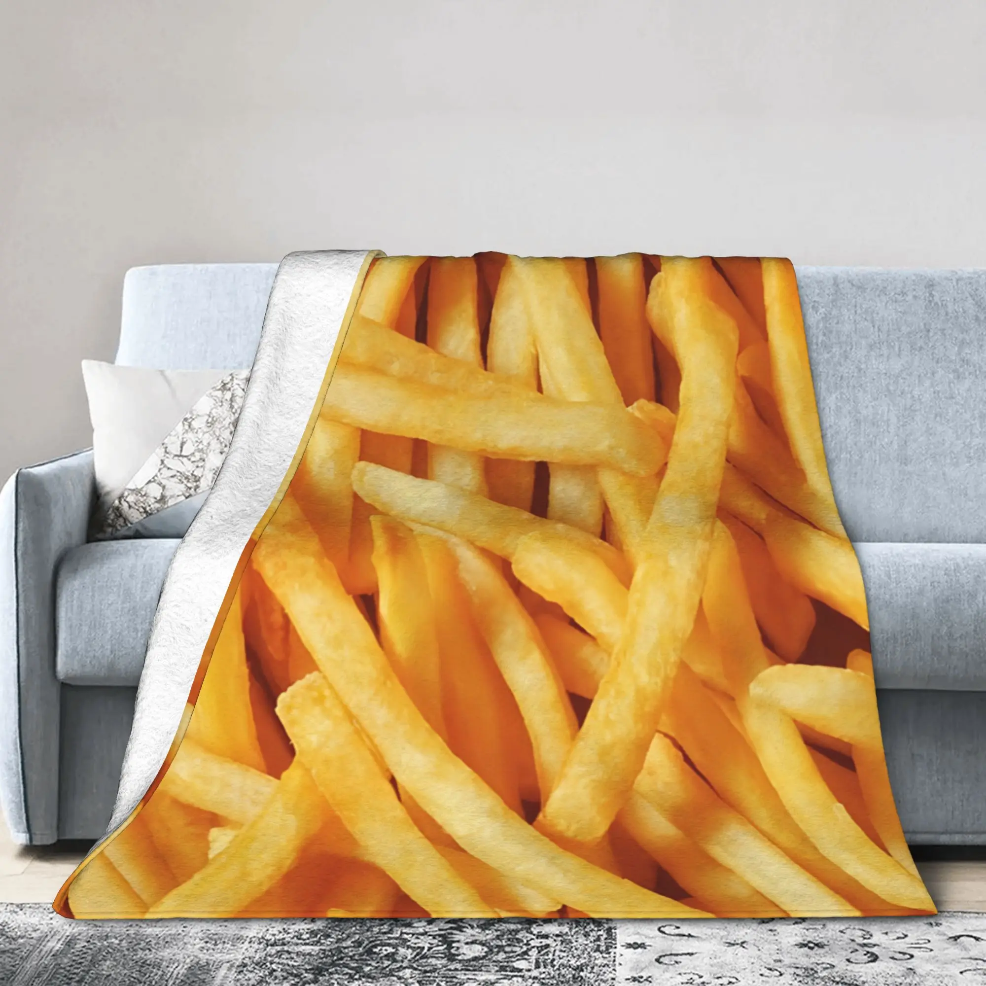 Hot Food Potato Fries Blanket Cover Coral Fleece Plush  Soft Throw Blanket for Bed Bedspread