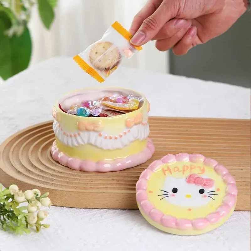 

Sanrio Kawaii Hello Kitty Ceramics Storage Jar Anime Cartoon Cute Home Living Room Creative Desktop Jewelry Storage Box with Lid