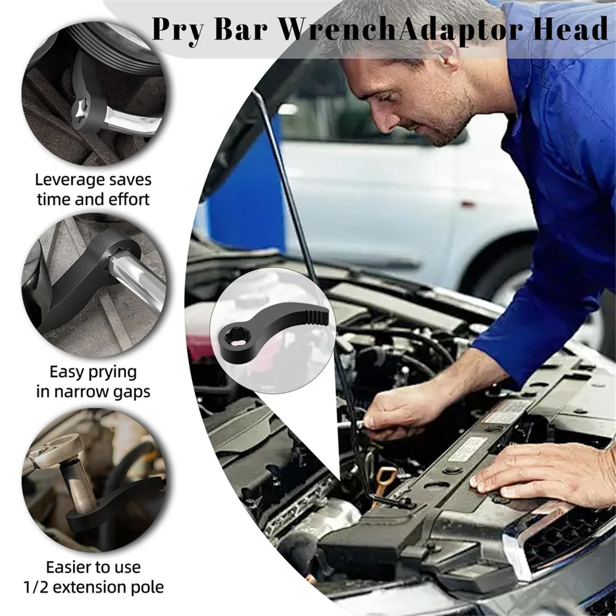 Ferramentas de cabeça adaptadora de pé de cabra y31a, barra de alavanca de aço forjado com ângulo ajustável, serve para catraca de 3/8 de polegada, design de alavanca