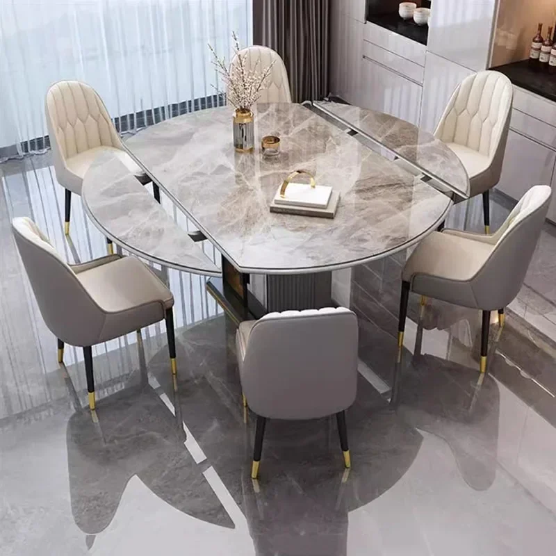 Tavolo da pranzo rotondo da soggiorno Tavolo da pranzo allungabile di lusso dal design rilassante Tavolo da pranzo pieghevole impermeabile Mesa Comedor Mobili da cucina