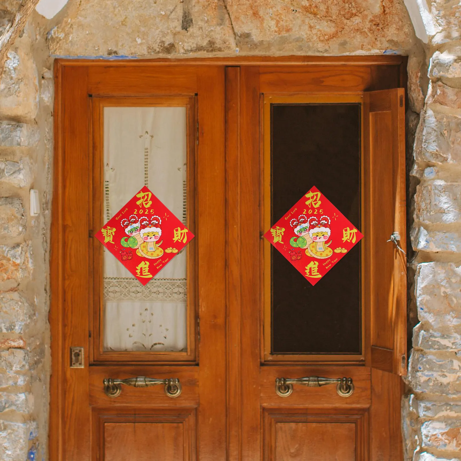 

Chinese New Year Fu Character Stickers 2025 Red Year of The Snake Removable Paper Adhesive Window Clings Lunar Spring Festival