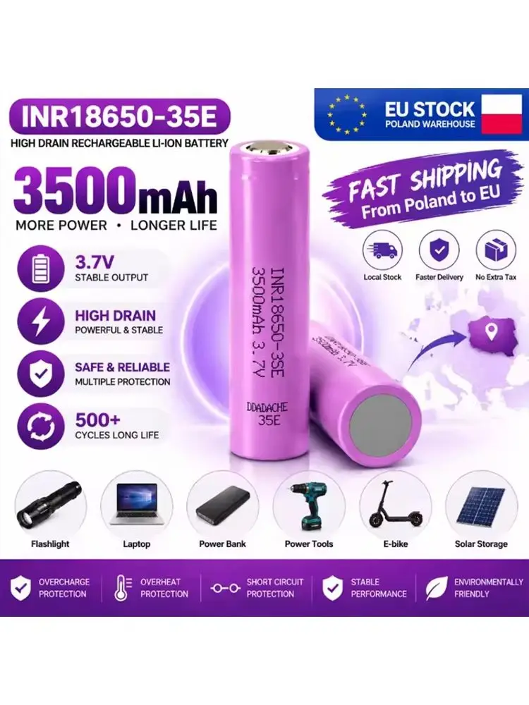 18650 3,7V 3500mAh Hochstrom-Akku Lithium-Ionen-Batteriezelle 20A Inr18650-35E Hochleistungs-Zellen für Taschenlampen und Elektrogeräte EU-Lager