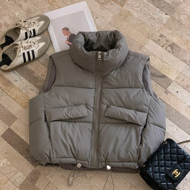 

PinkyIsBlack New Autumn Winter Women's Puffer Vest Casual Drawstring Stand Collar Sleeveless Zipper Vest Coat Winter Waistcoat