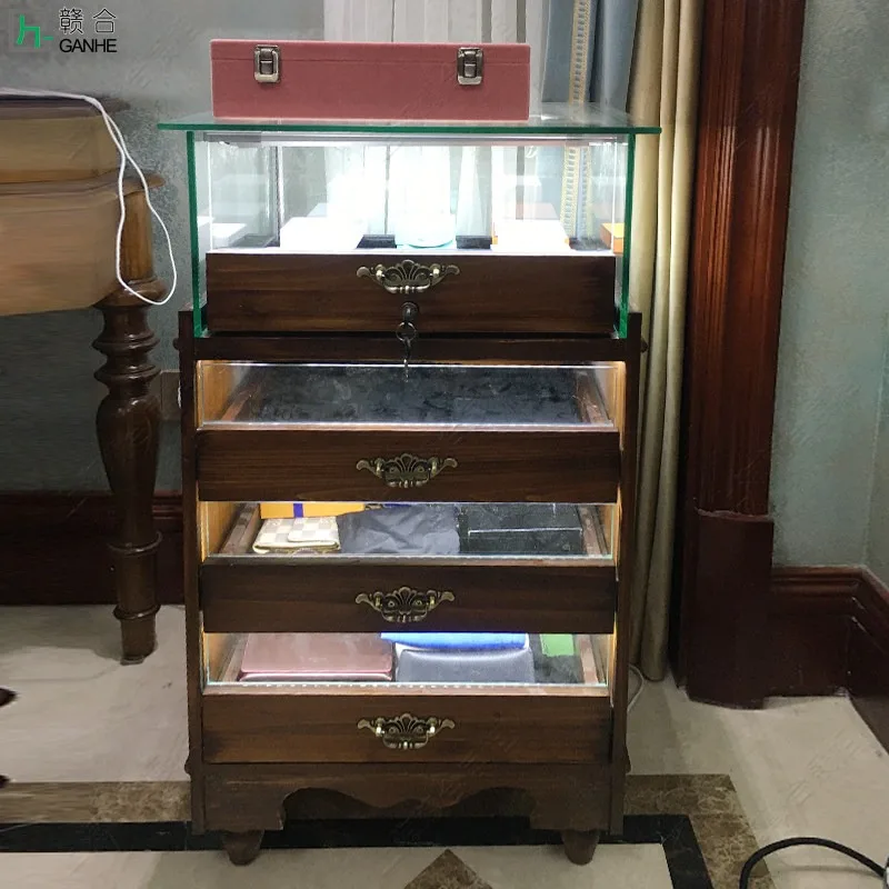 Jewelry Display Cabinet Buddha Brand Cabinet Jade Bracelet Jewelry Log Color Counter Antique Crystal
