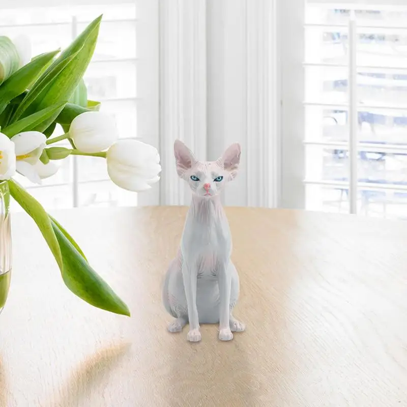 Modelo de gato en miniatura sin pelo, estatua creativa de Sphynx, figura de acción de Animal de esfinge vívida, adornos de escritorio para el hogar