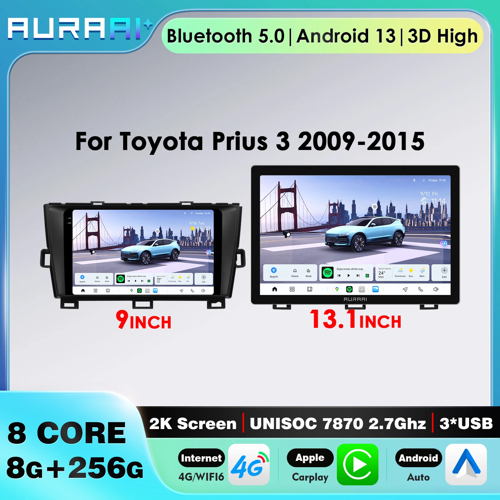 

Автомобильный Carplay AURAAI Android 13 для Toyota Prius 3 2009-2015 (только для левого вождения) мультимедийный авторадиоплеер 4G LTE стерео Navi