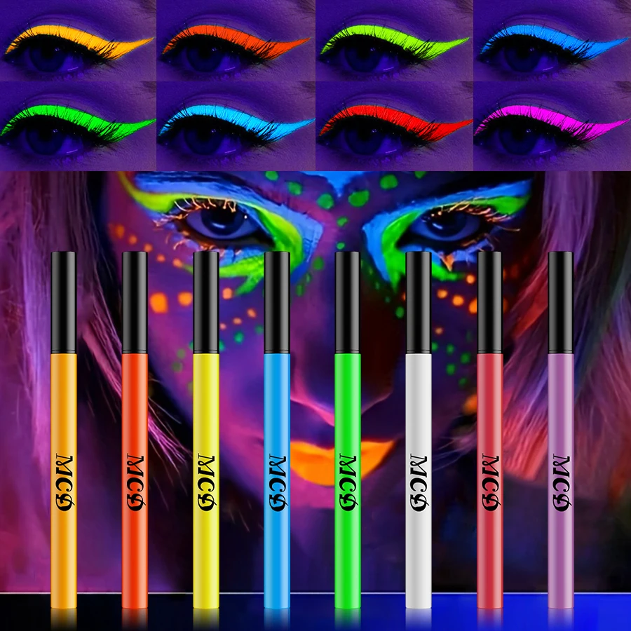 8色1個入りフェイスボディペイント、1個入りUVライトネオンフェイスペイントアート、韓国風メイク、青緑防水クリスマスパーティーボディペイント