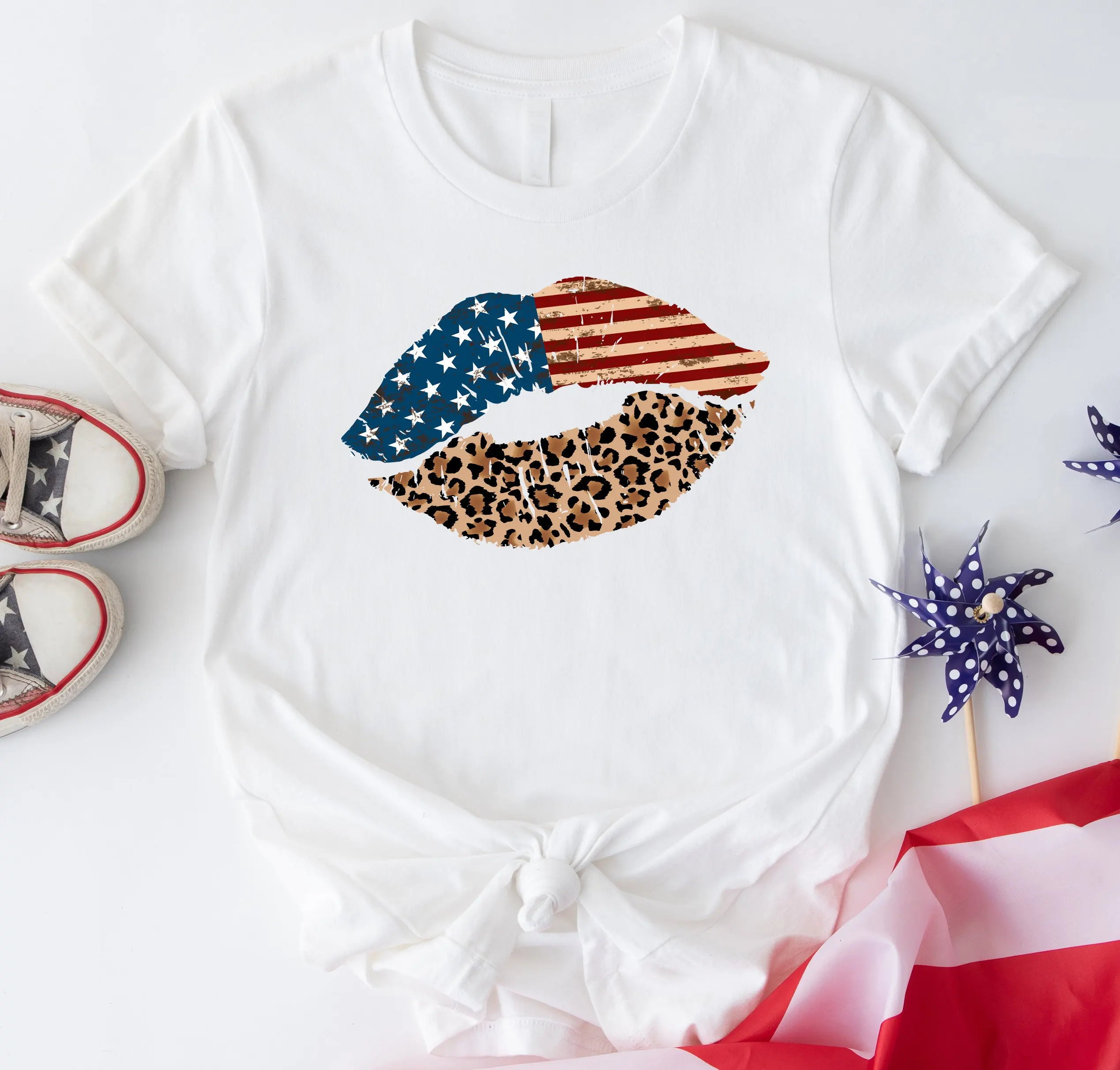 

American Flag Lips T Shirt 4th Of July Fourth America Patriotic Independence Day