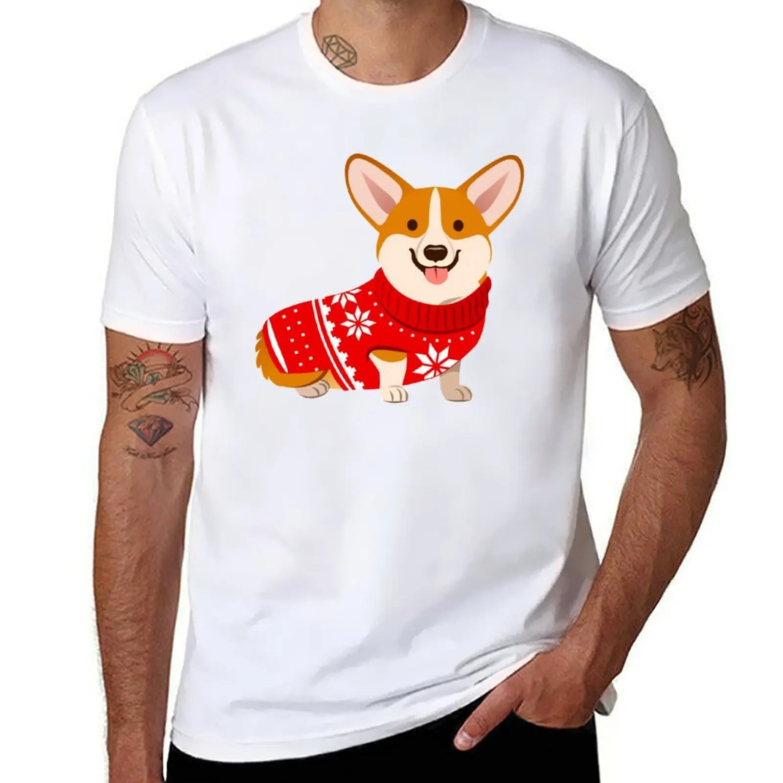 

corgi tshirt man t cotton anime graphic shirt christmas 100% T-Shirt tshirt