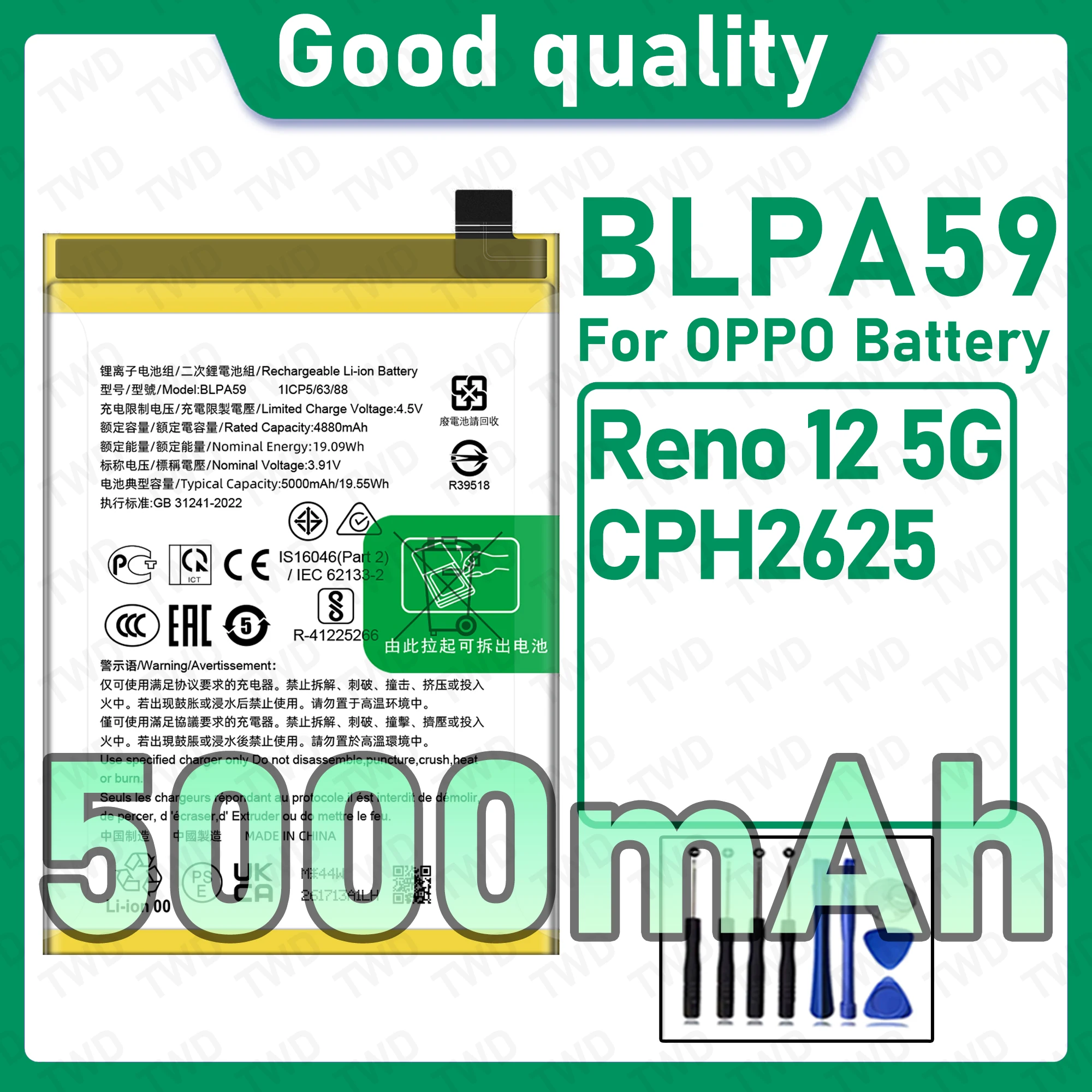 BLPA59 Brand New High Capacity Rechargeable Li-ion Replacement Battery For OPPO Reno12 5G CPH2625 Bateria+Free Tool