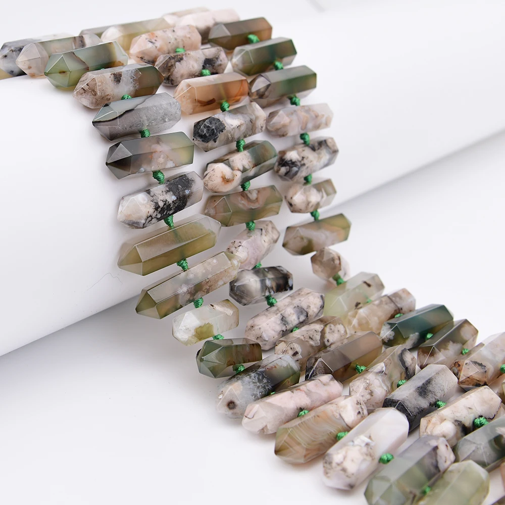 APDGG Big Size 40mm Natural Mix Green Sakura Quartz Blossom Cherry Agates Cutting Double Pointed Loose Beads 16''