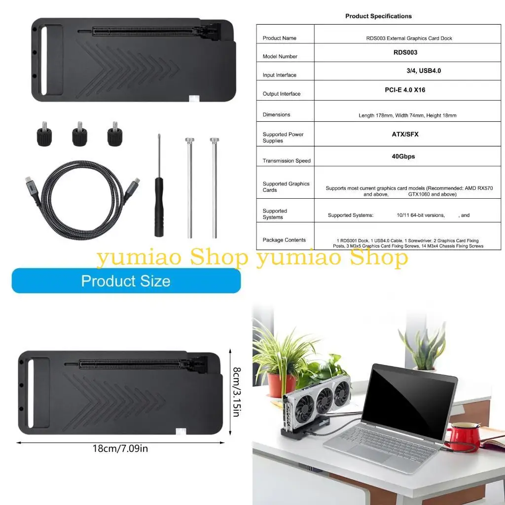 587B USB4.0 Type C External GPU Dock with 40Gbps Speed Supports RTX3060 & GTX1060 Reverse Charging Power