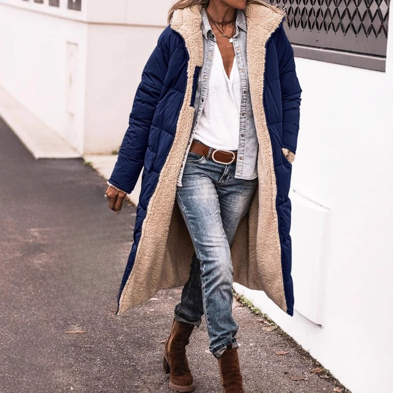 Autumn and Winter Comfortable European and American Solid Color Hooded Cotton Clothes Long Sleeves Slim Cardigan Jacket Top