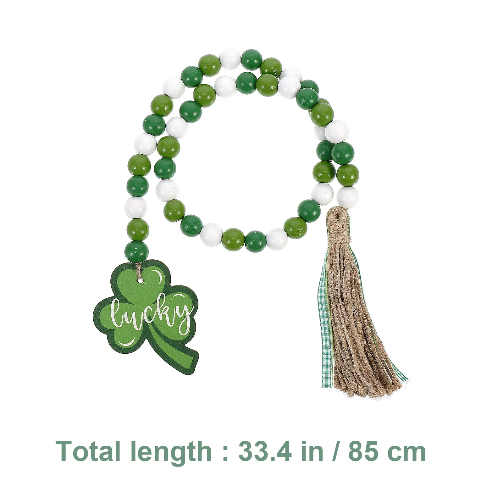 Wooden Bead Garland with Natural Jute Rope and Tassel Farmhouse Rustic Decor for St Patrick's Day Tiered Tray Table Centerpiece