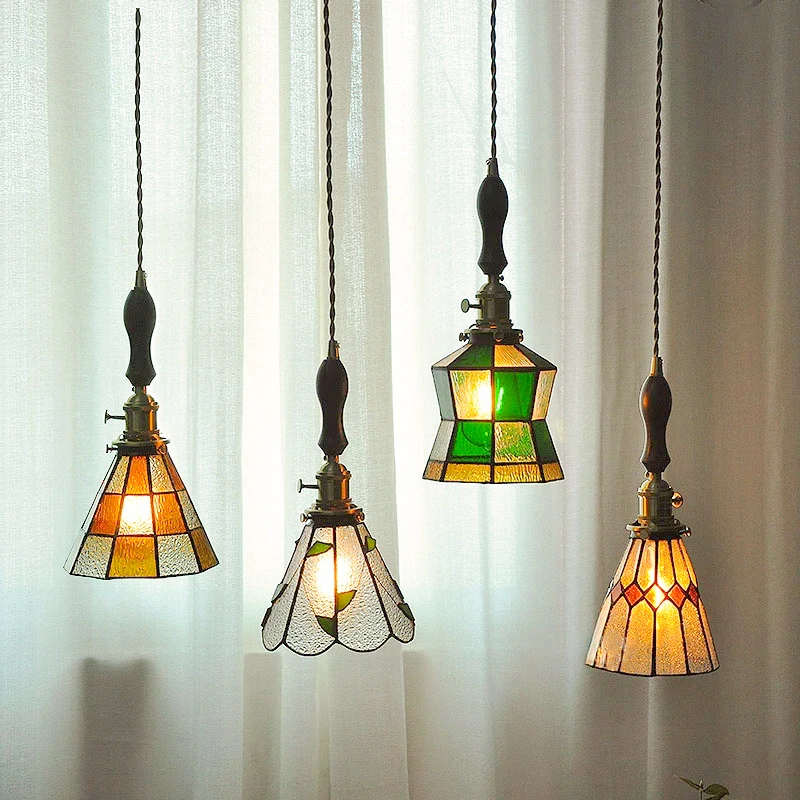 

Vintage Pendant Lights Stained Glass Lampshade Hanging Lamps For Ceiling Dining Room Bedroom Kitchen Island Suspension Luminaire