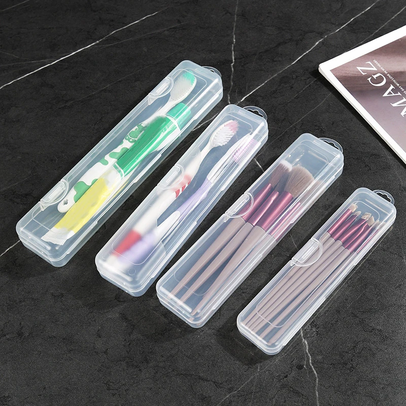 Organizador portátil de brochas de maquillaje, vajilla transparente con cubierta, caja de almacenamiento, accesorios de cocina, 1 unidad