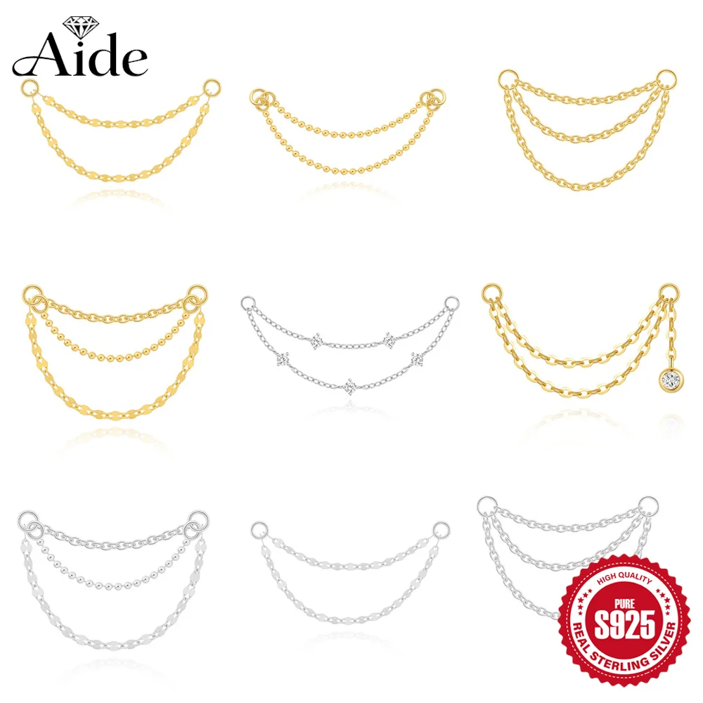 AIDE Minimalistischer Doppelschichtiger Basic-Ketten-Ohrring aus 925er Sterlingsilber für Damen, mehrere Stile, Schlüsselbein-Piercing-Accessoires