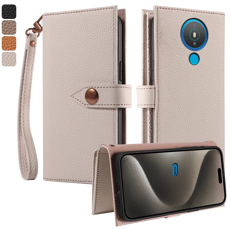 

100% Real leather multifunctional card slot wallet Cover For Nokia 7.2 6.2 5.4 5.3 1.4 Magnetic button shockproof phone Case