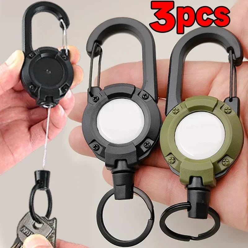 Heavy Duty Retractable Pull Reel Carabiner Strong Steel Wire Rope Buckle Spring Key Holder Outdoor Sporty Badges Keychain Tools