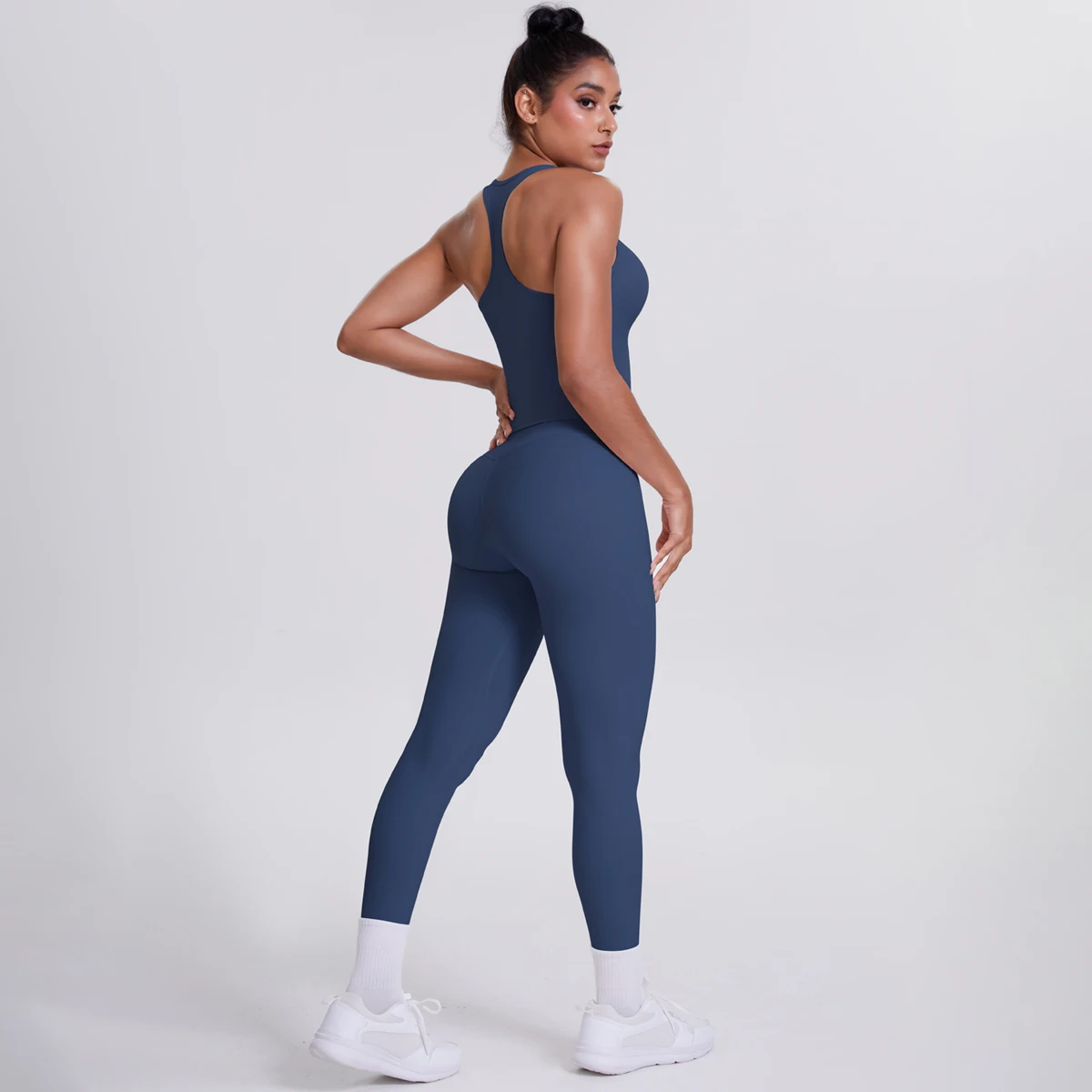Hamidou 2-teiliges Damen-Yoga-Set, schnell trocknende, hüftformende Fitnesshose, Yoga-Leggings, einfarbig, Gym, schöner Rücken, I-förmige Weste – Detail 23