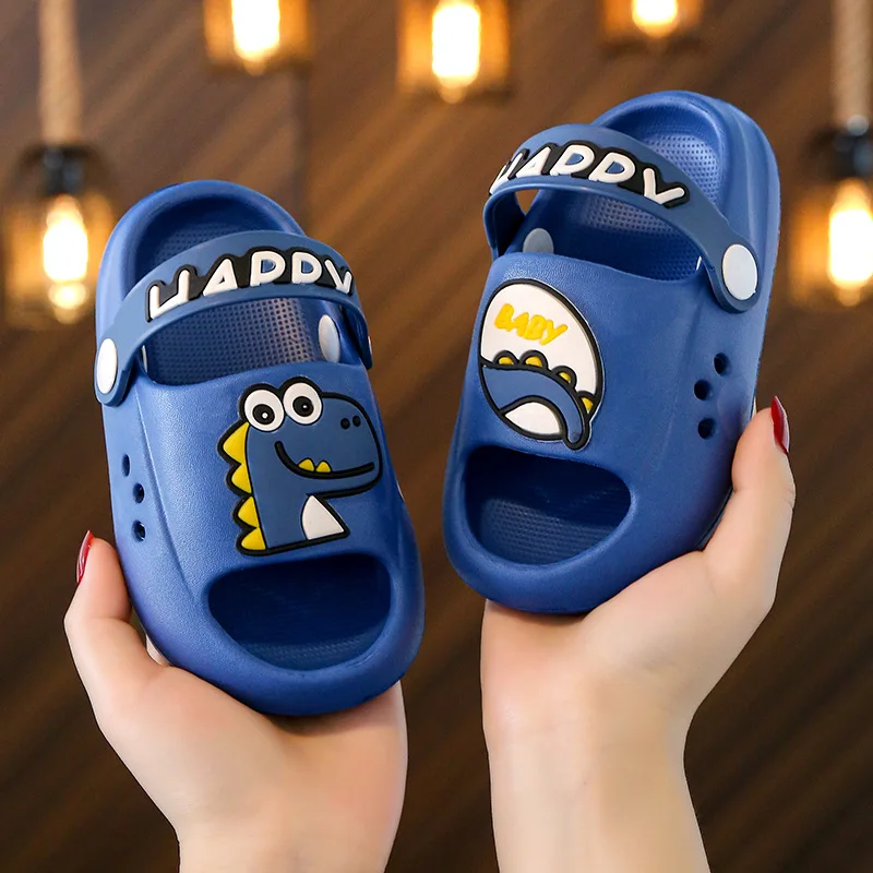 

EVA 2023 Summer Boys Beach Shoes Simple Non-slip Open-toe Versatile Soft Girls Sandals Cartoon Dinosaur Children Fashion Shoes