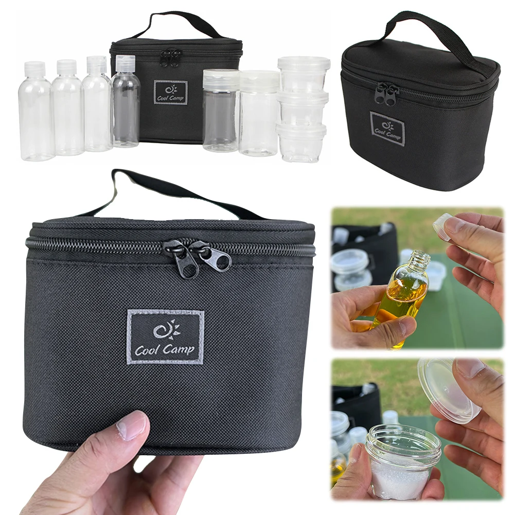 10Pcs/Set Portable Spice Container Set with Bag Salt Pepper Spice Shaker Jars Camping Spice Jars Set for Outdoor Camping Picnic