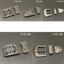 Mongolian Pattern Belt Buckle with Chinese Ethnic Style, Silver-plated and Tang Grass Three-piece Set 40mm Width