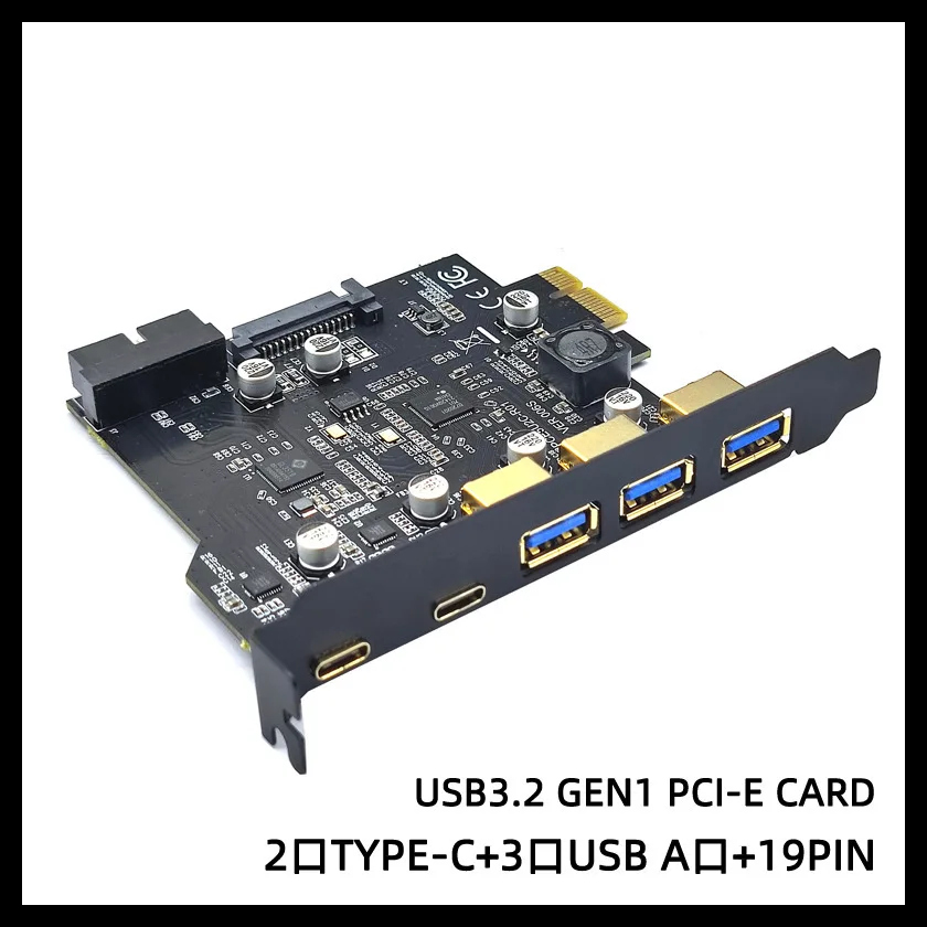 PCIe to USB 3.2 Gen 1 Card with 20 Gbps Bandwidth, 3 USB Type A and 2 Type C Ports, PCIe Expansion Card USB Card for Desktop PC
