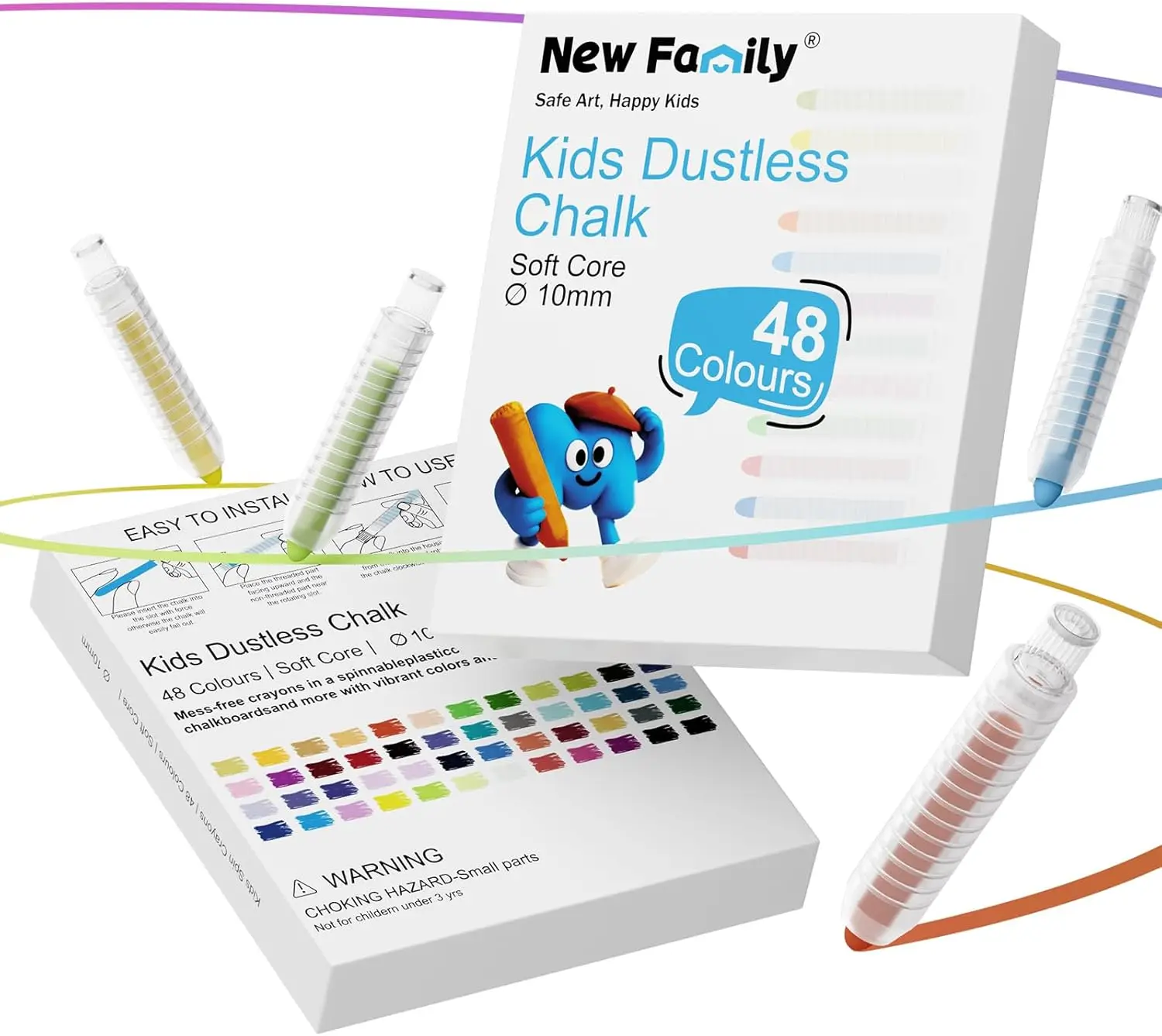 

Набор из 48 цветных безпыльных мелков с держателями, нетоксичные, моющиеся, для детей, для рисования на доске и тротуаре